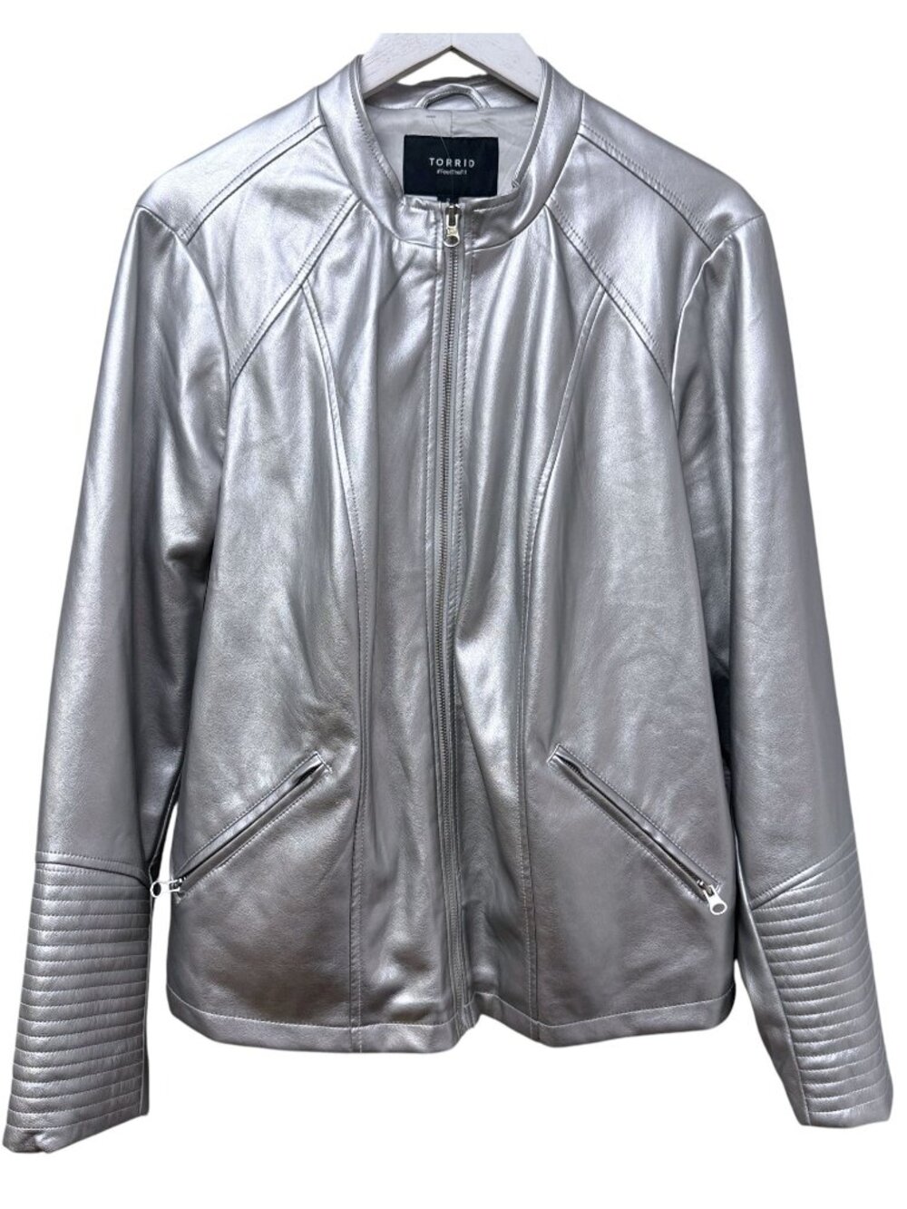 Torrid Faux Leather Moto Jacket Womens 2X (18-20) Silver Metallic Zip Biker Plus